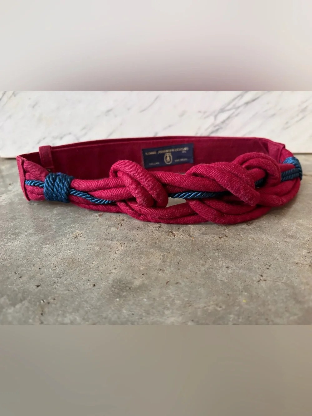 Vintage 80s knot Braided belt- maroon red with Navy accents